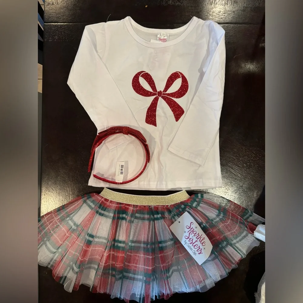 NEW Toddler Girls Christmas Plaid Tutu Outfit, Size 3T